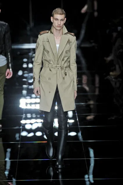 2011 Bonded Twill Biker Trench Coat with Leather and Metal Details