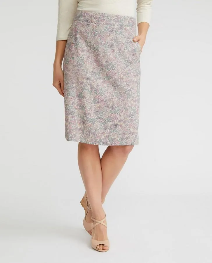 A-Line Clematis Garden Print Linen Skirt