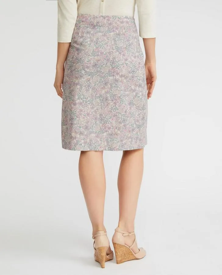 A-Line Clematis Garden Print Linen Skirt