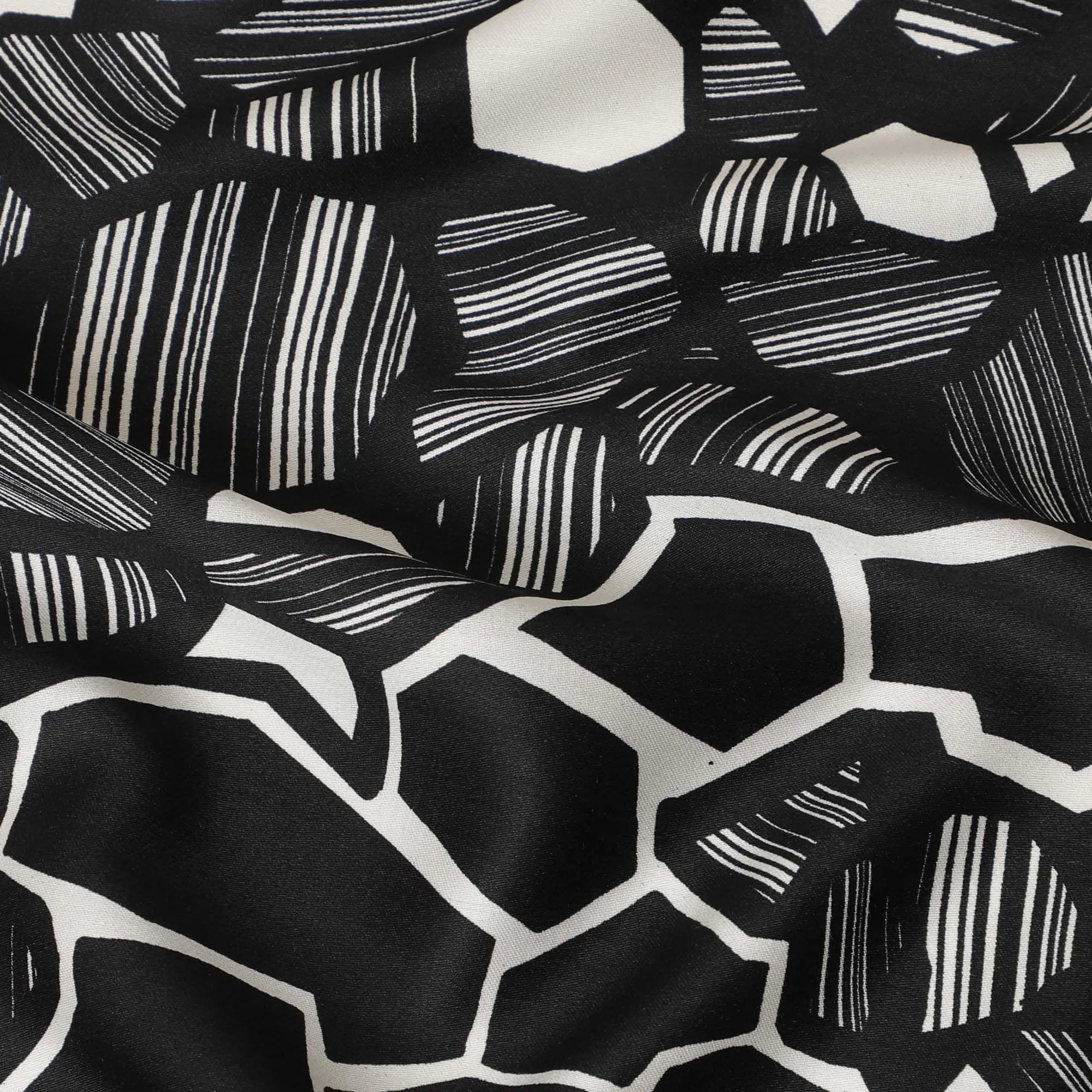 Black Premium Italian viscose fabric with cream print in abstract design-D12522