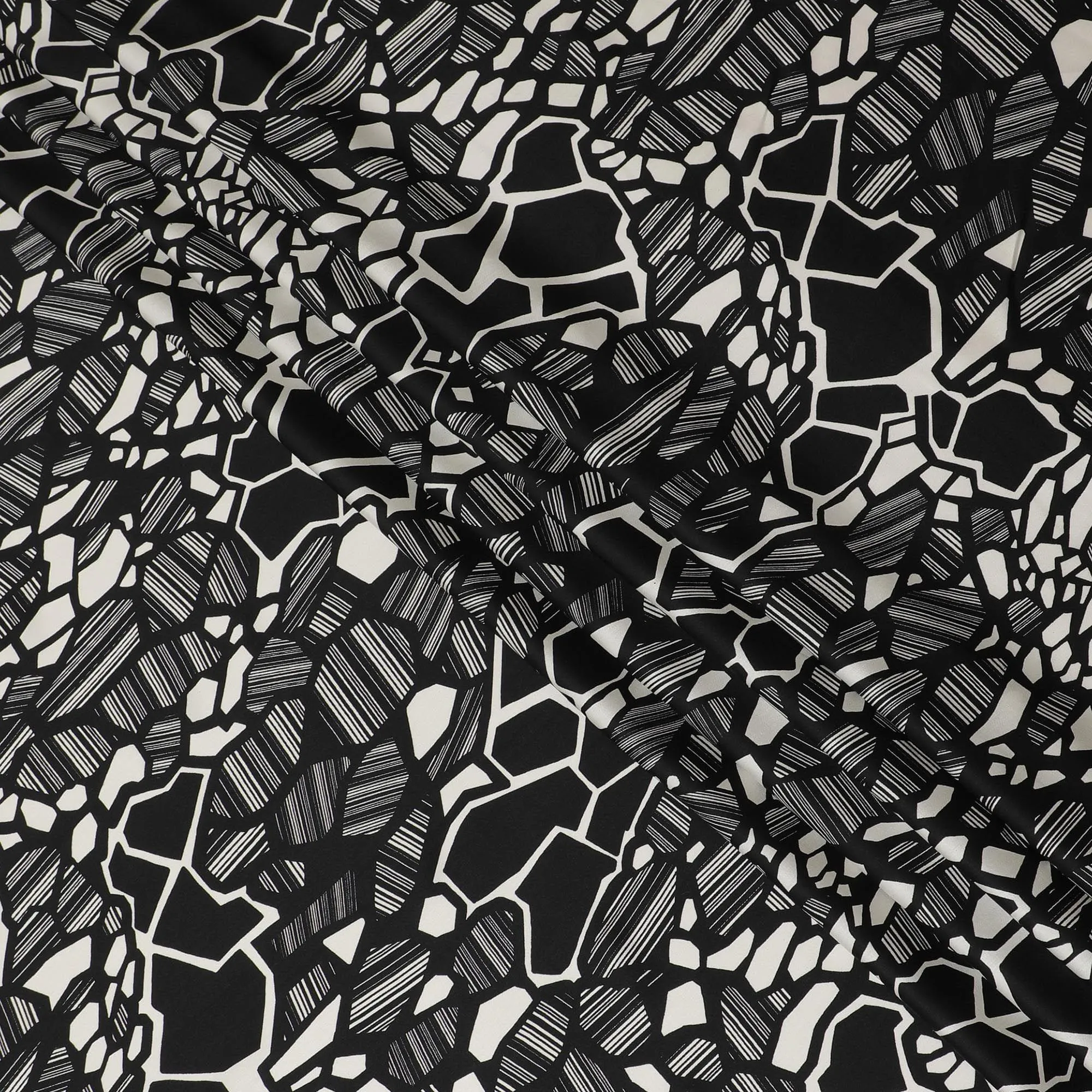 Black Premium Italian viscose fabric with cream print in abstract design-D12522