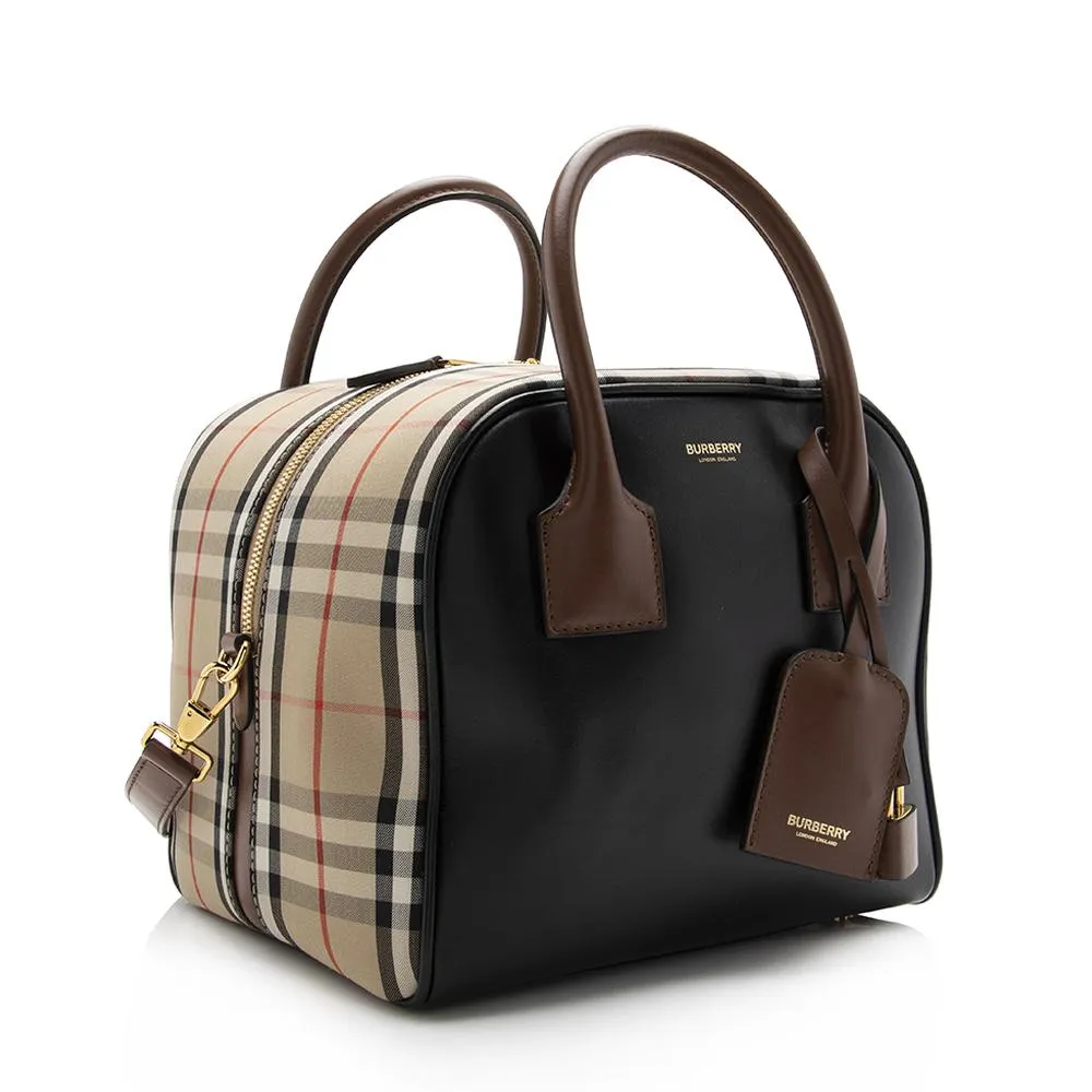 Burberry Vintage Check Leather Small Cube Satchel (SHF-14011)