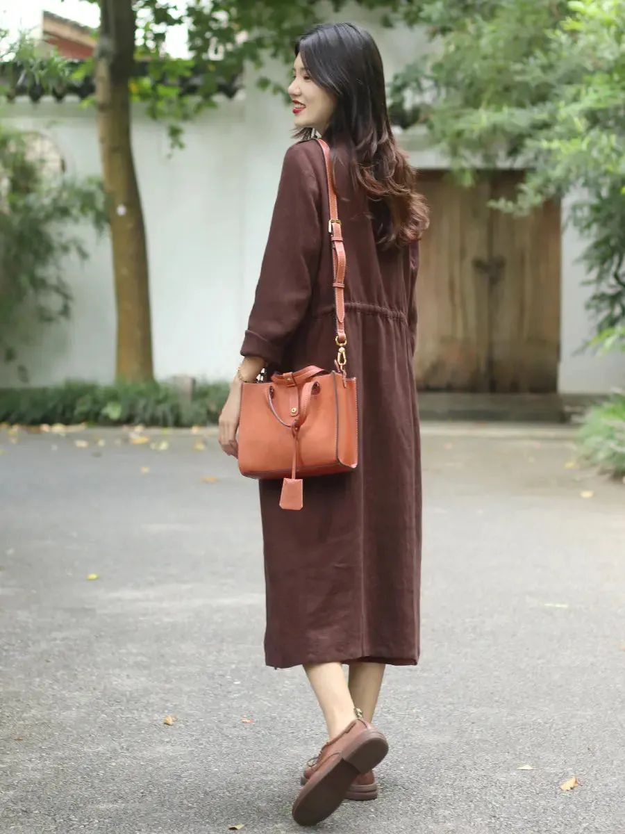 COAT FOR WOMEN VINTAGE STYLE BROWN BUTTONED LINED TRENCH