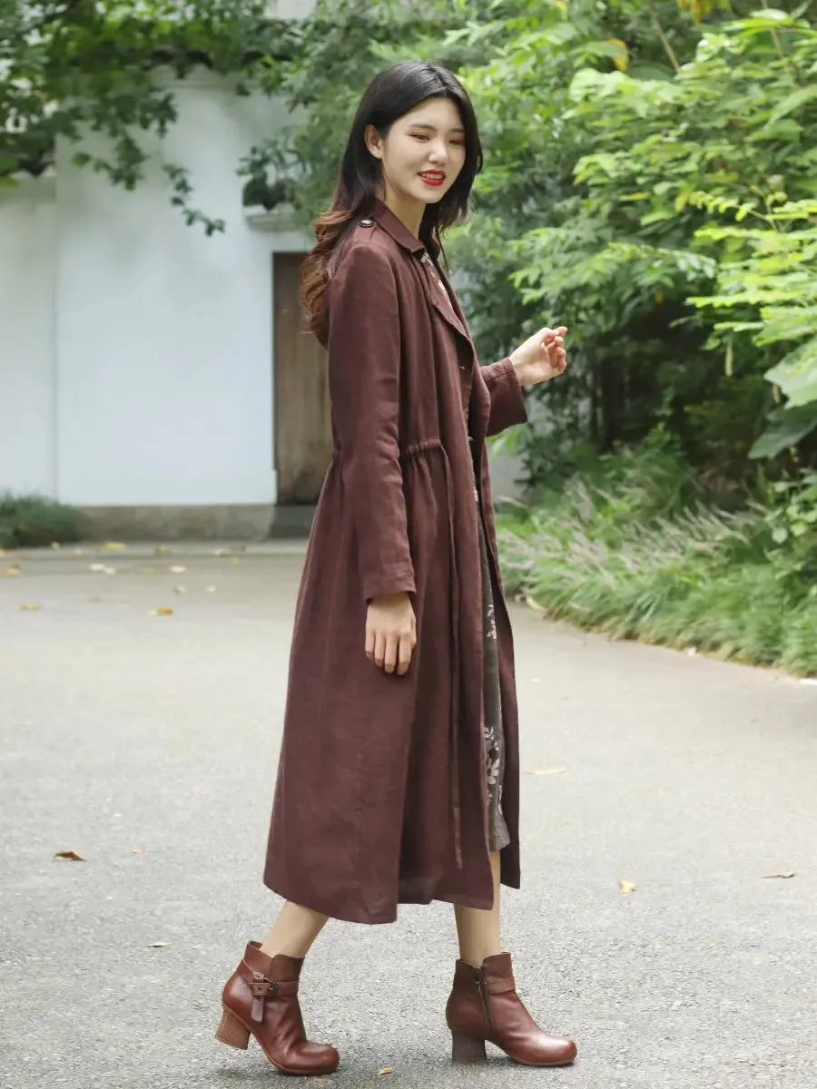 COAT FOR WOMEN VINTAGE STYLE BROWN BUTTONED LINED TRENCH