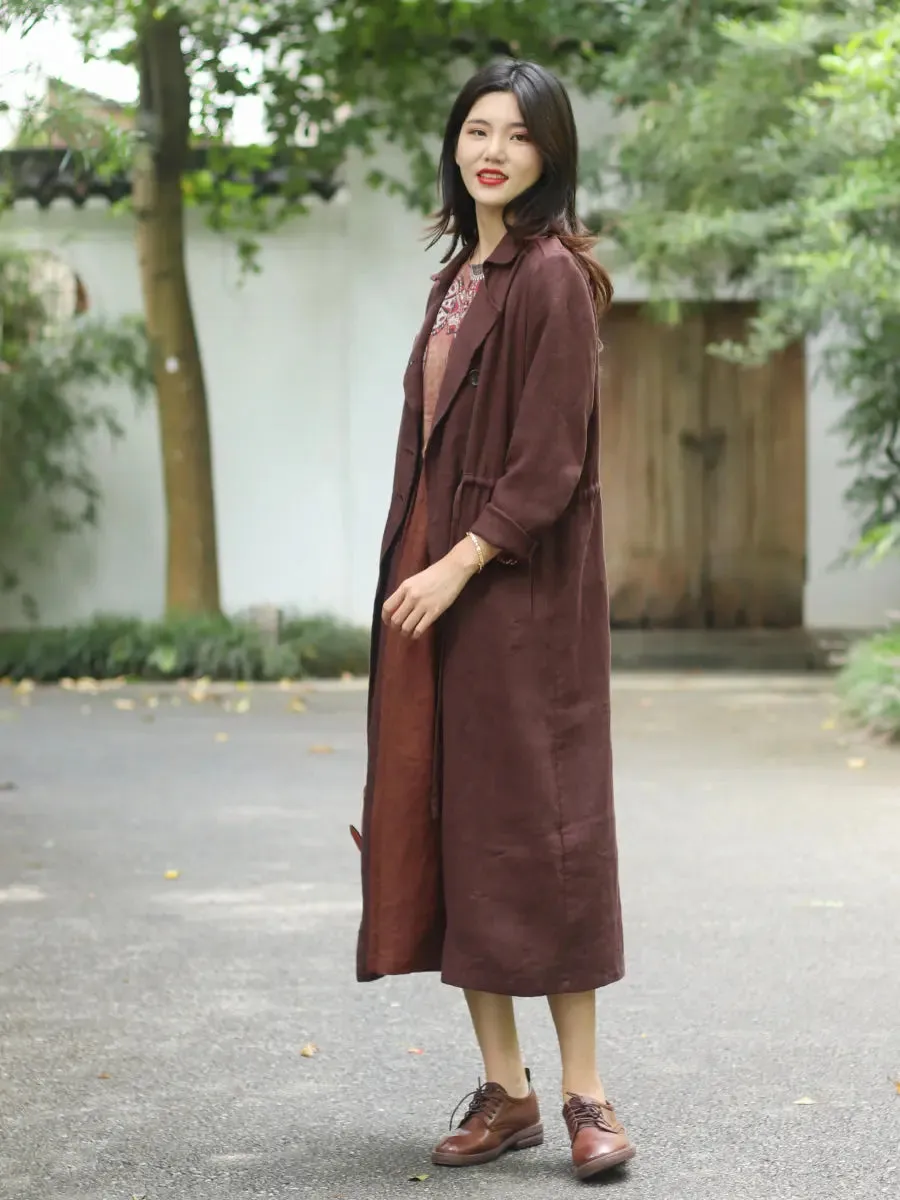 COAT FOR WOMEN VINTAGE STYLE BROWN BUTTONED LINED TRENCH