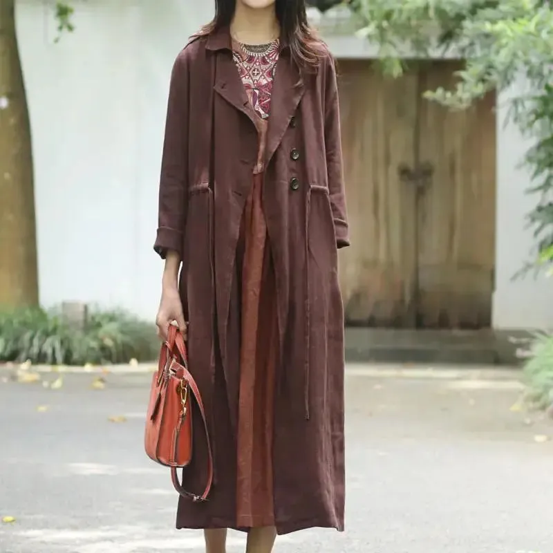 COAT FOR WOMEN VINTAGE STYLE BROWN BUTTONED LINED TRENCH