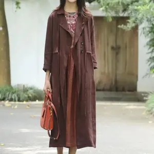 COAT FOR WOMEN VINTAGE STYLE BROWN BUTTONED LINED TRENCH