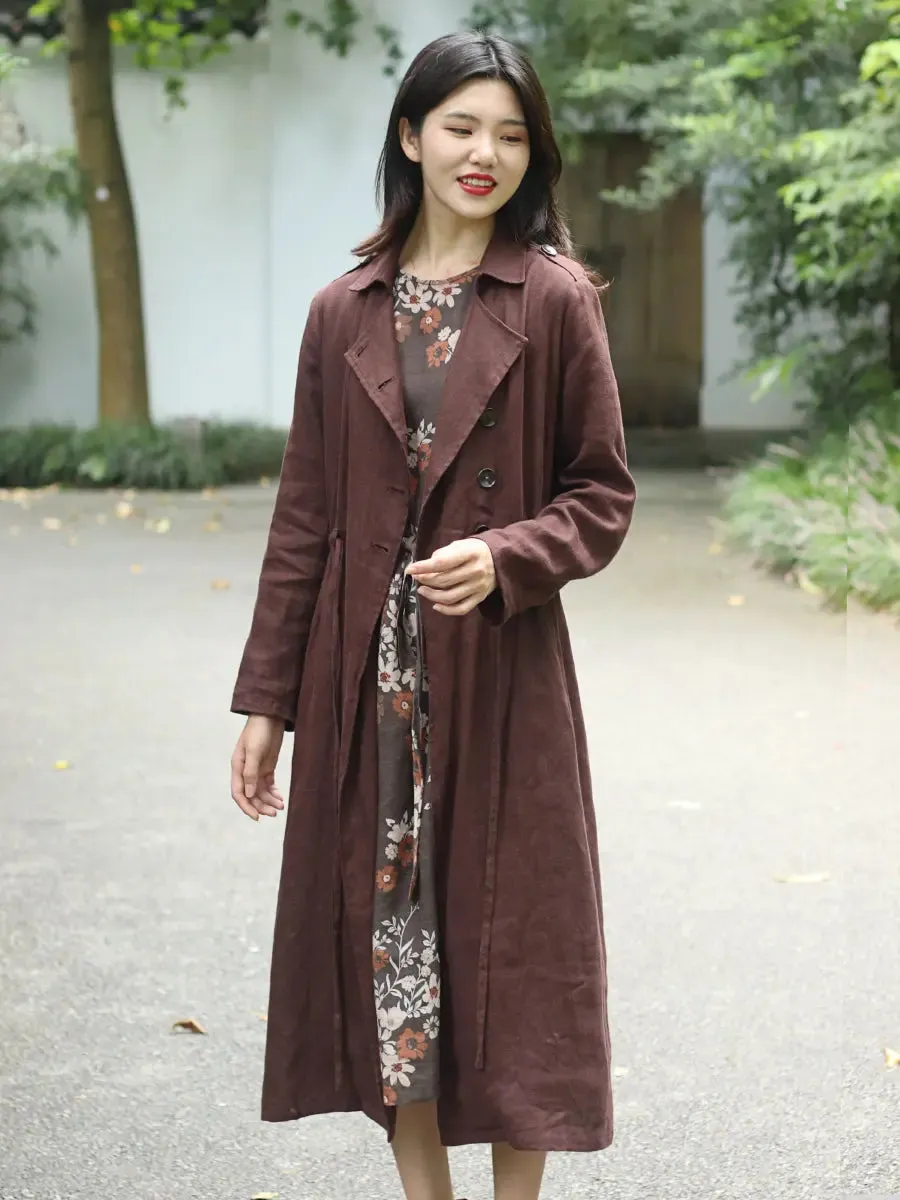 COAT FOR WOMEN VINTAGE STYLE BROWN BUTTONED LINED TRENCH