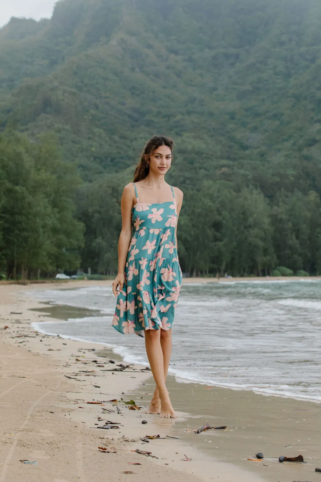 Coral Dress in Koki'o Blossom (Teal)