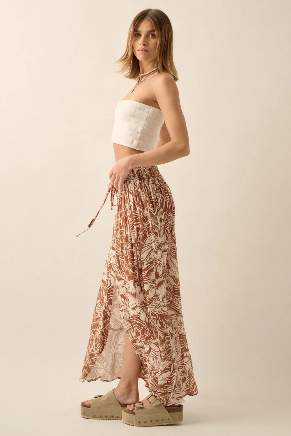 Coral Sands High Waisted Floral Maxi Skirt