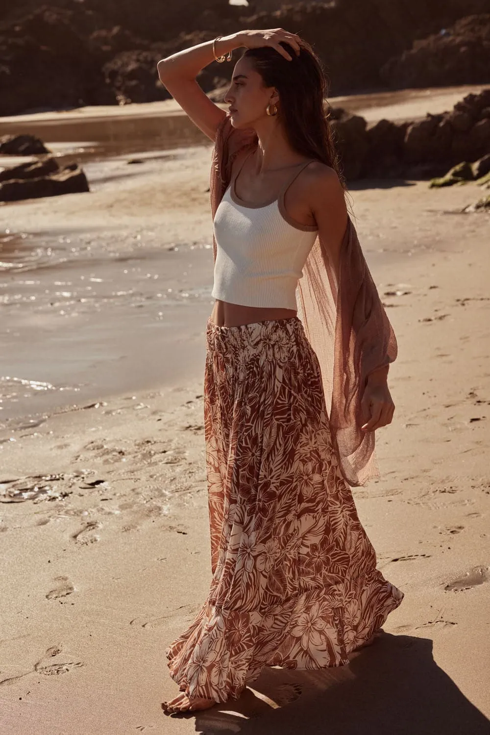 Coral Sands High Waisted Floral Maxi Skirt