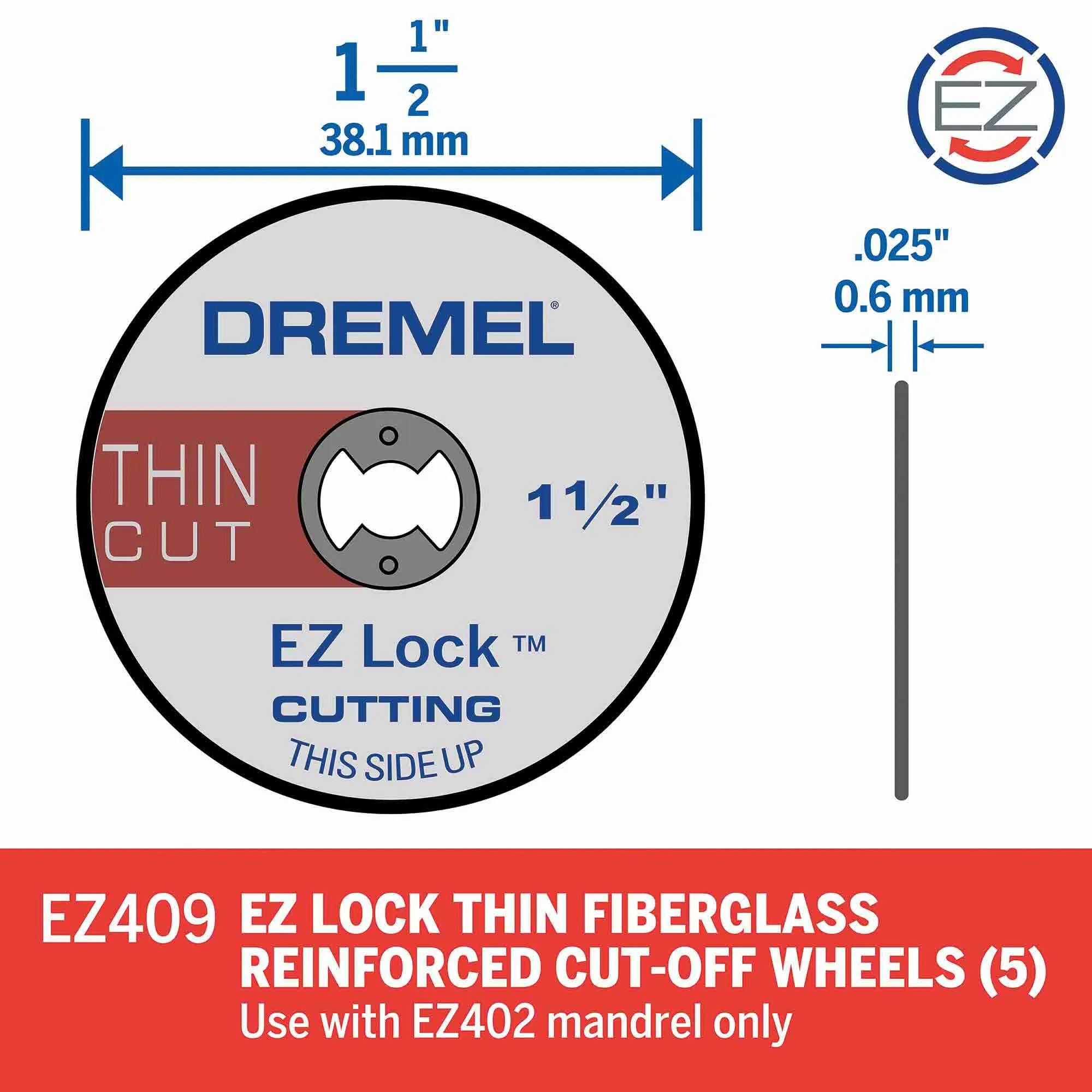 Dremel EZ409 EZ Lock Thin Cut-off Wheels - Cuts Metal - 5pc