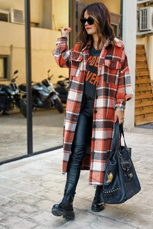 Dunnmall Fashion Casual Plaid Woollen Overcoat