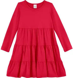 Girls Soft Cotton Jersey Long Sleeve Tiered Dress | Candy Apple