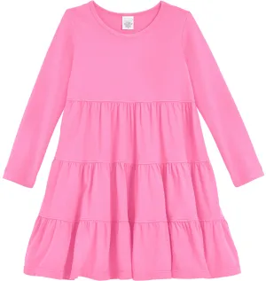 Girls Soft Cotton Jersey Long Sleeve Tiered Dress | Medium Pink