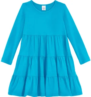 Girls Soft Cotton Jersey Long Sleeve Tiered Dress | Turquoise