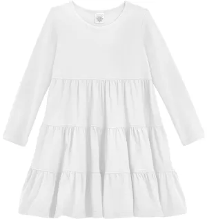 Girls Soft Cotton Jersey Long Sleeve Tiered Dress | White