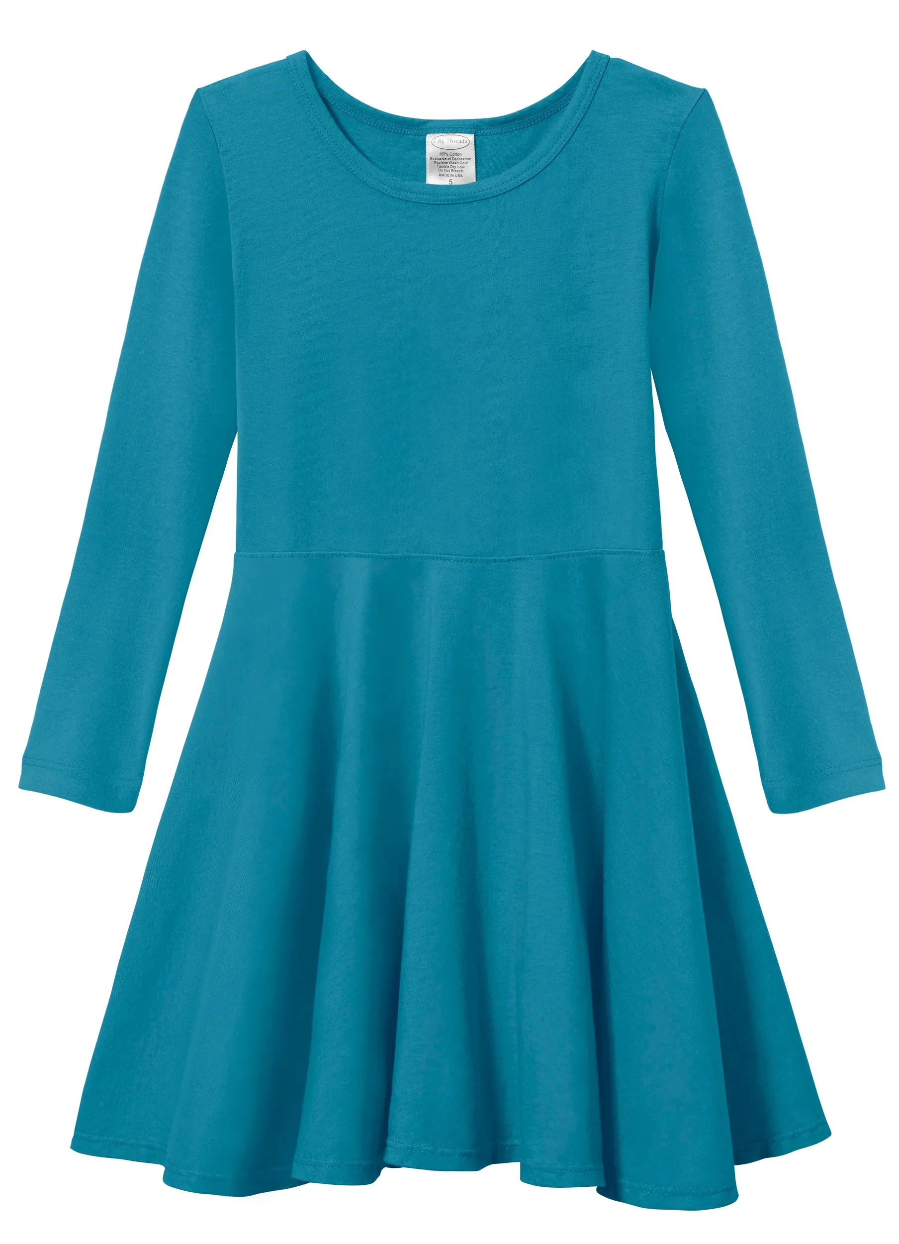 Girls Soft Cotton Jersey Long Sleeve Twirly Dress | Teal