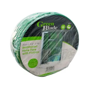 Green Blade 3 PLY Reinforced Hose Pipe With Fittings 30M x1/2’ (98FT)