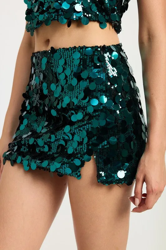 Hot Girl Disco Diva Side Slit Sequin Mini Skirt