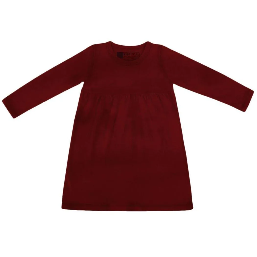 Kidential Natural Dye- Long Sleeve Knit Dress, Brick Red