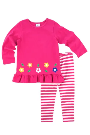 Knit Tunic With Flowers And Stripe Leggings