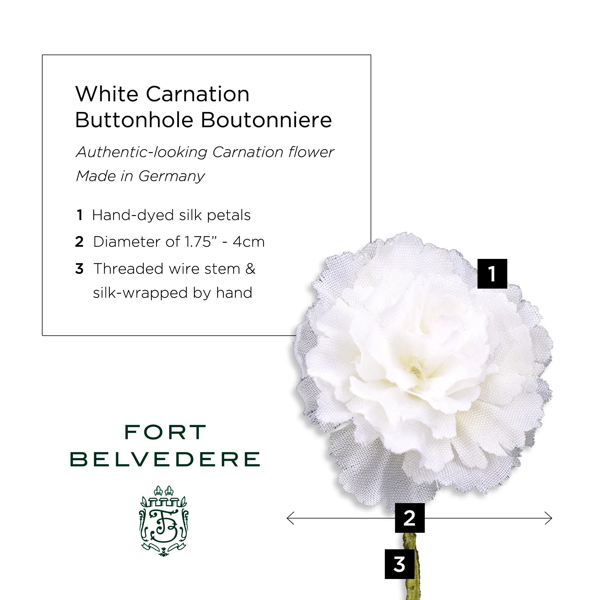 Life-Size White Carnation Boutonnière Flower