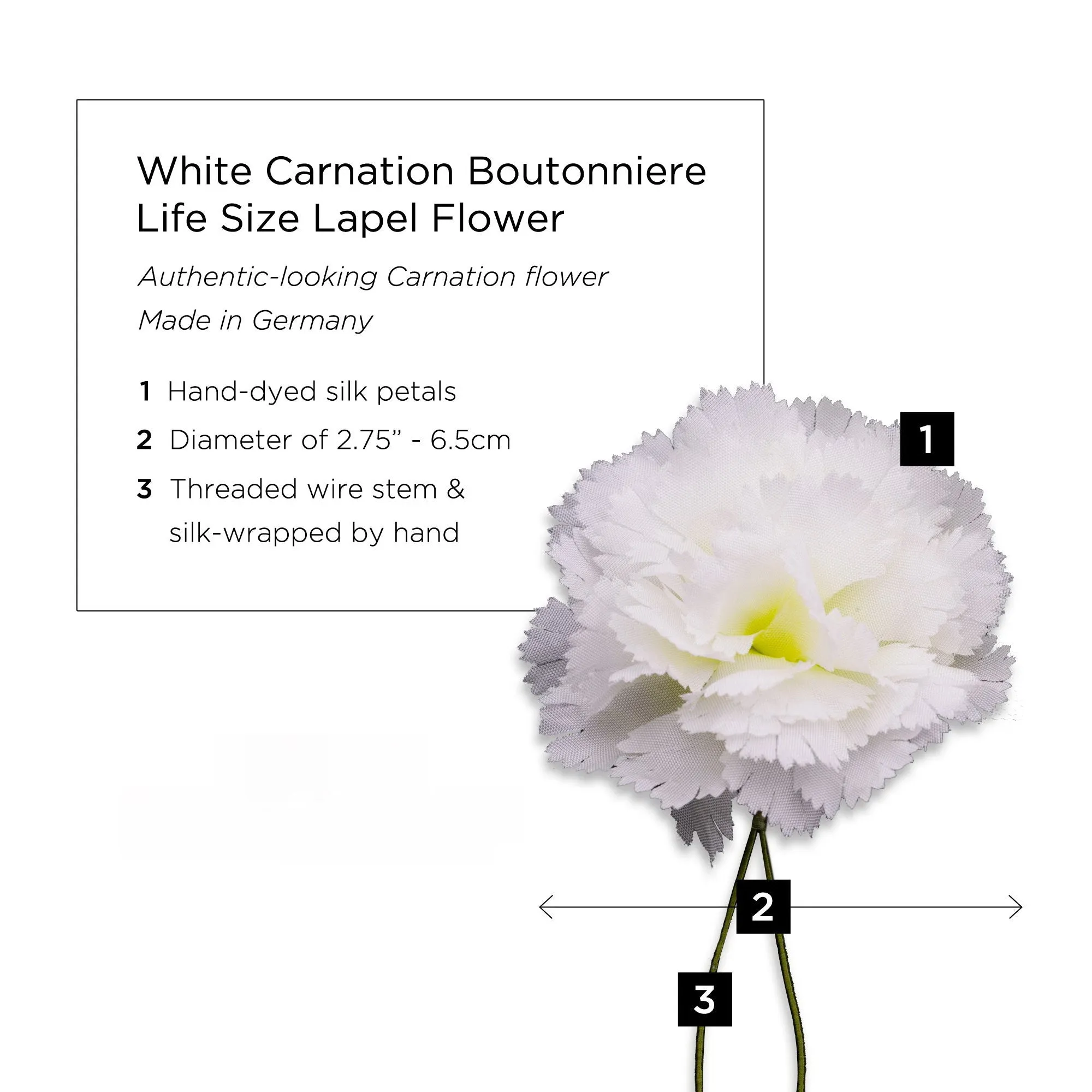 Life-Size White Carnation Boutonnière Flower