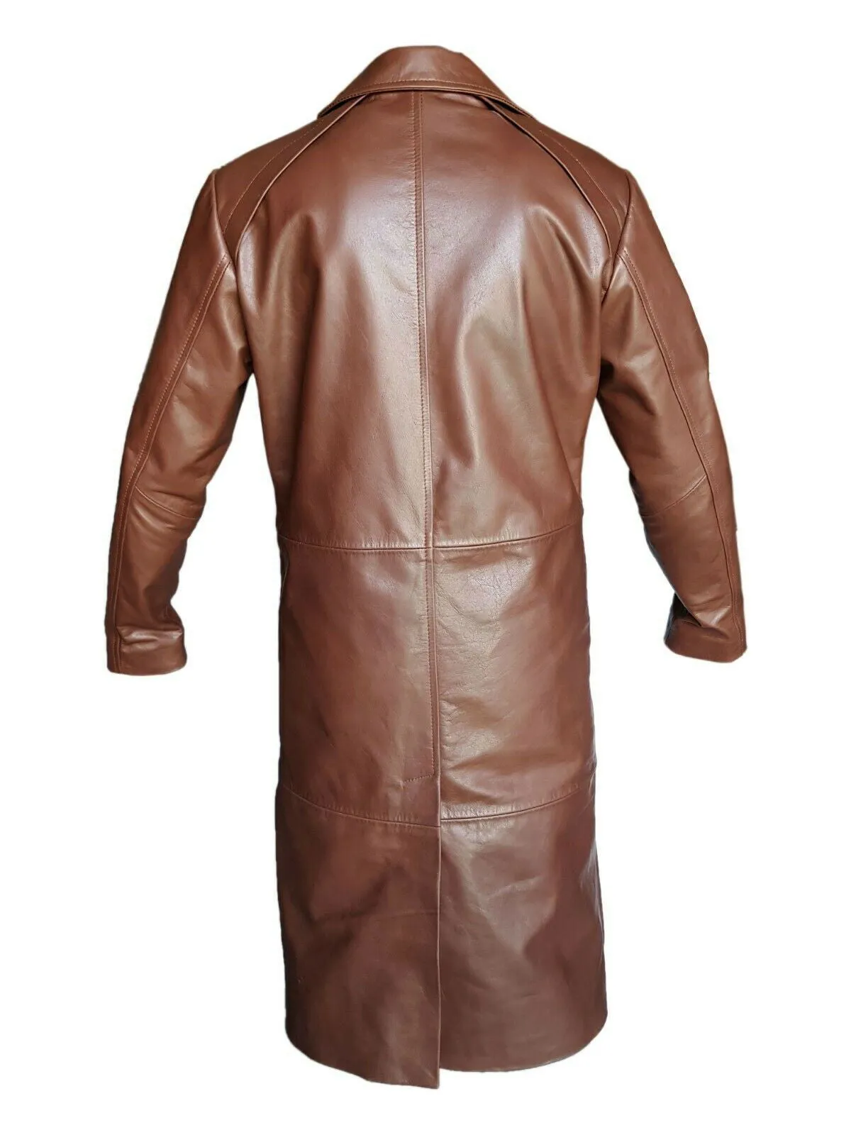 Mens Brown Cow Leather Goth Matrix Trench Steampunk winter Coat - T30