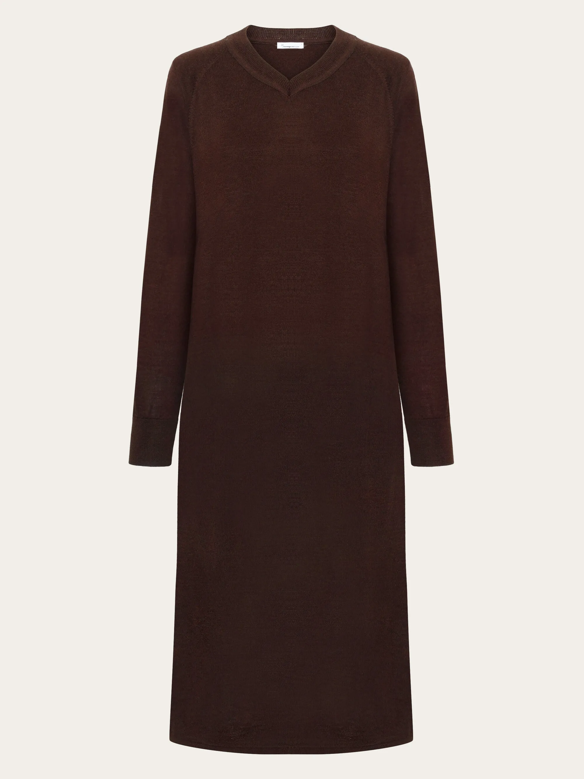 Merino mid length v-neck dress - RWS - Demitasse (brown)