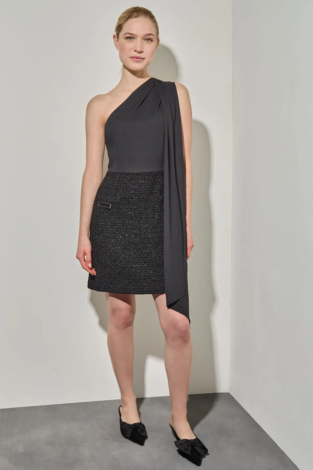 Modern Fit One Shoulder Mixed-Media Above-the-Knee Dress