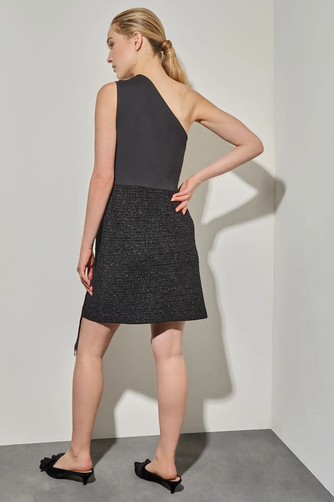 Modern Fit One Shoulder Mixed-Media Above-the-Knee Dress