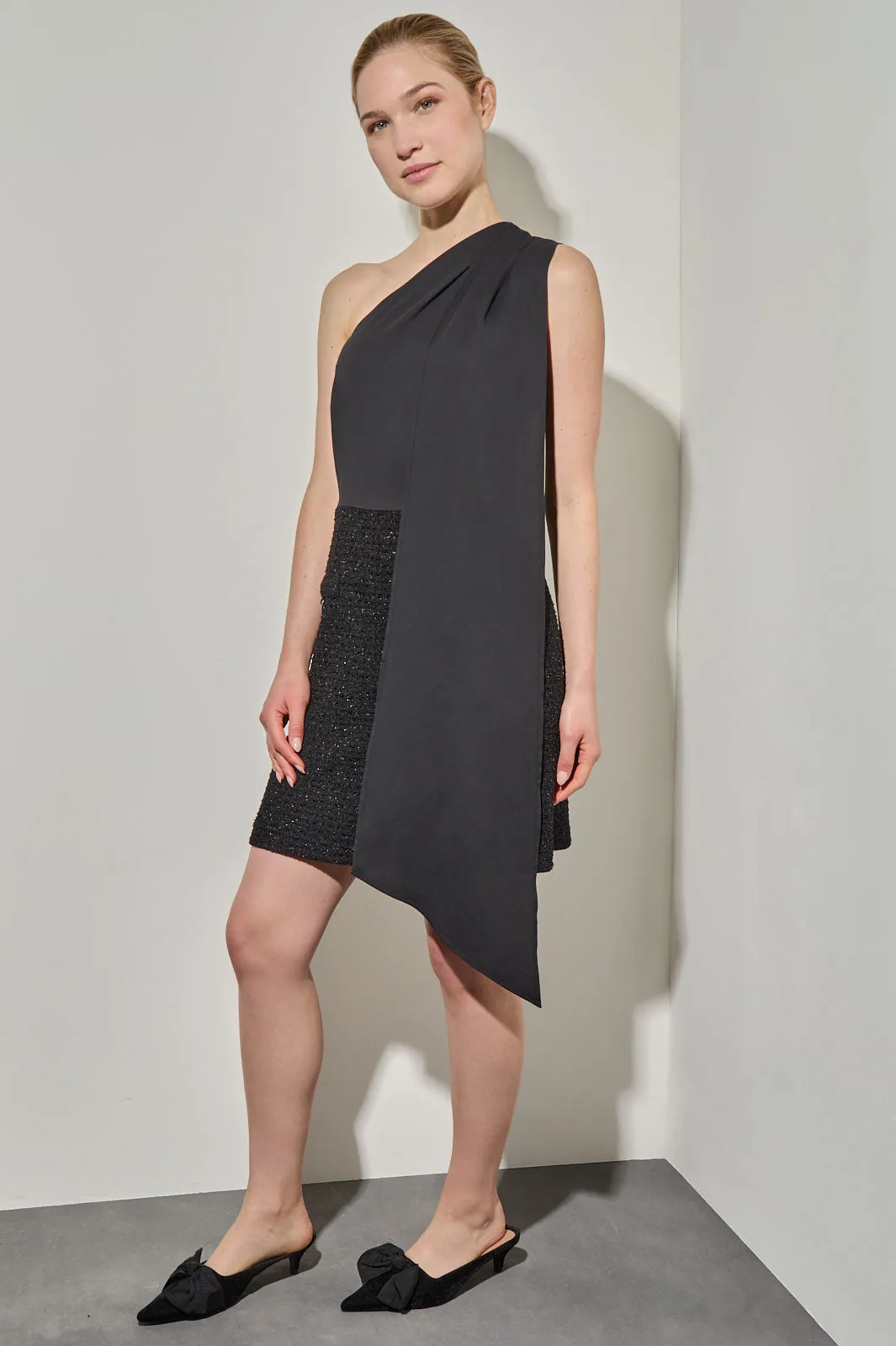 Modern Fit One Shoulder Mixed-Media Above-the-Knee Dress