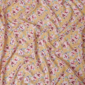 Mustard yellow blended viscose fabric with multicolor print in floral design-D13313