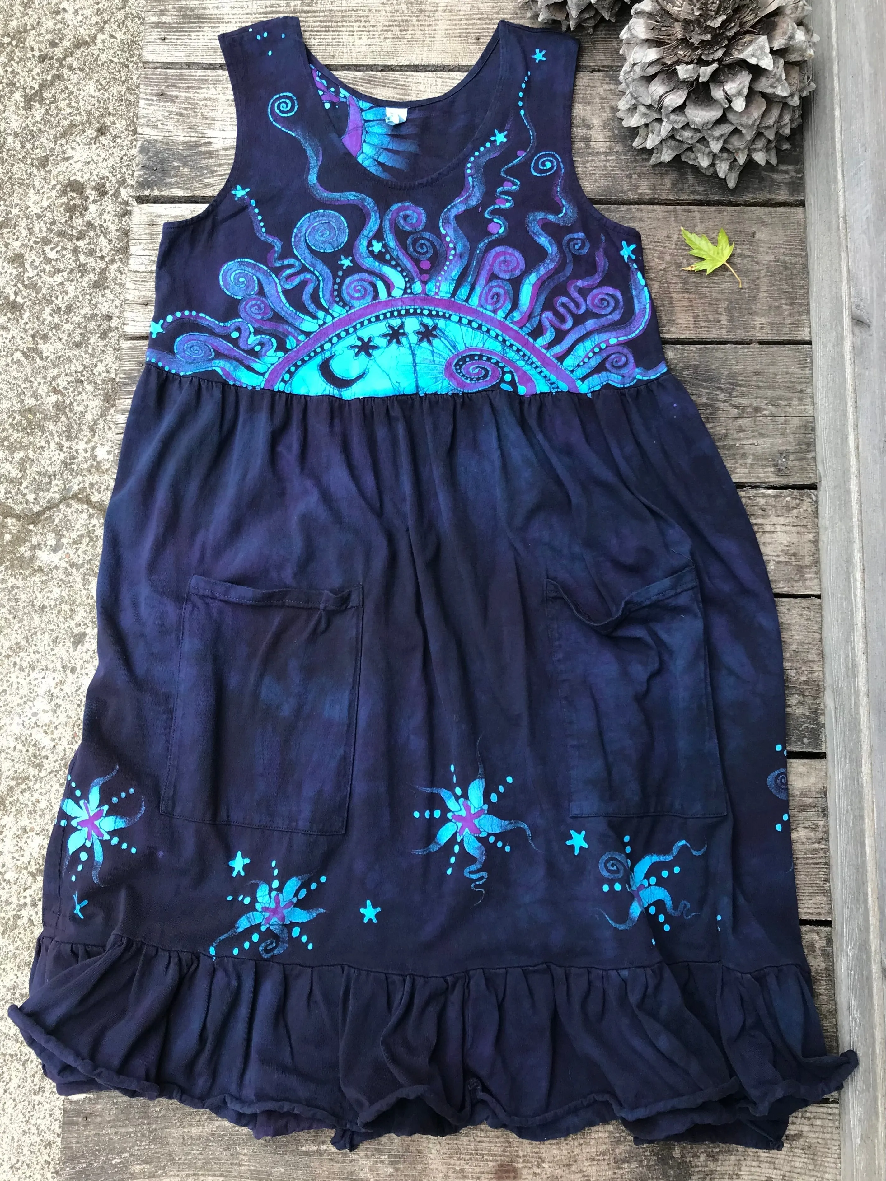 Mystic Moonlight with Turquoise Sunrise - Farmer's Market Pocket Dress - Size Large