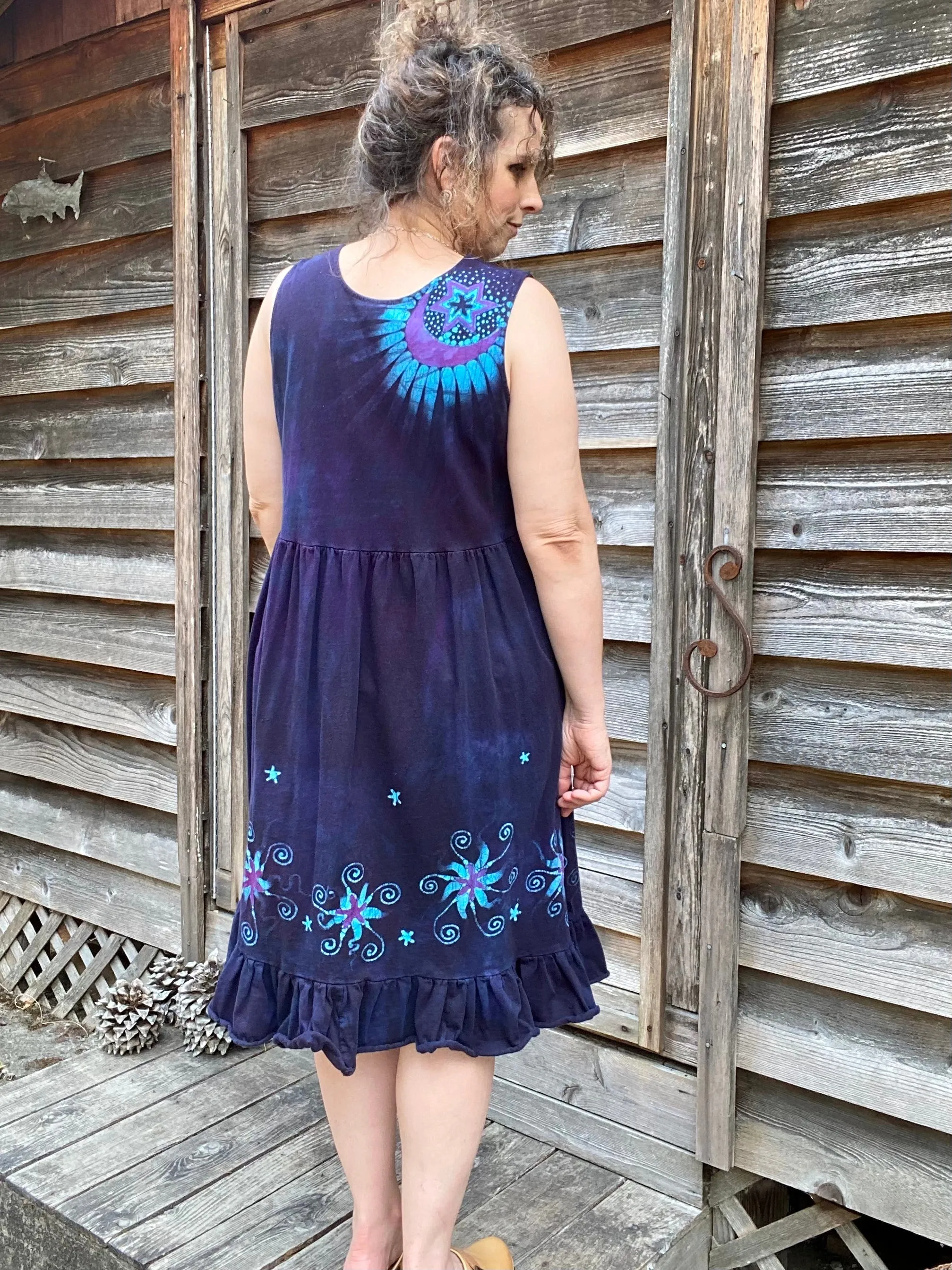 Mystic Moonlight with Turquoise Sunrise - Farmer's Market Pocket Dress - Size Large