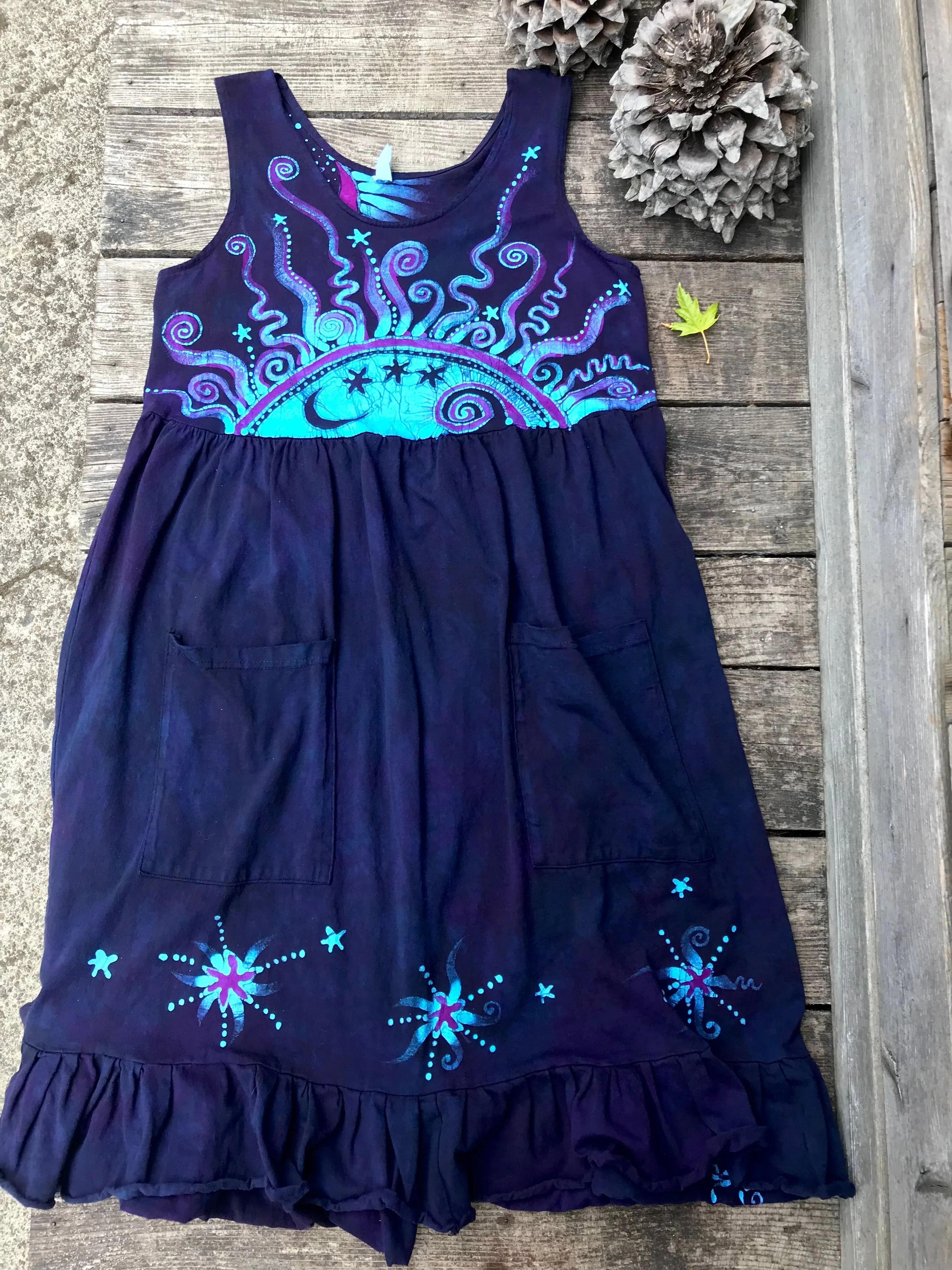 Mystic Moonlight with Turquoise Sunrise - Farmer's Market Pocket Dress - Size XL