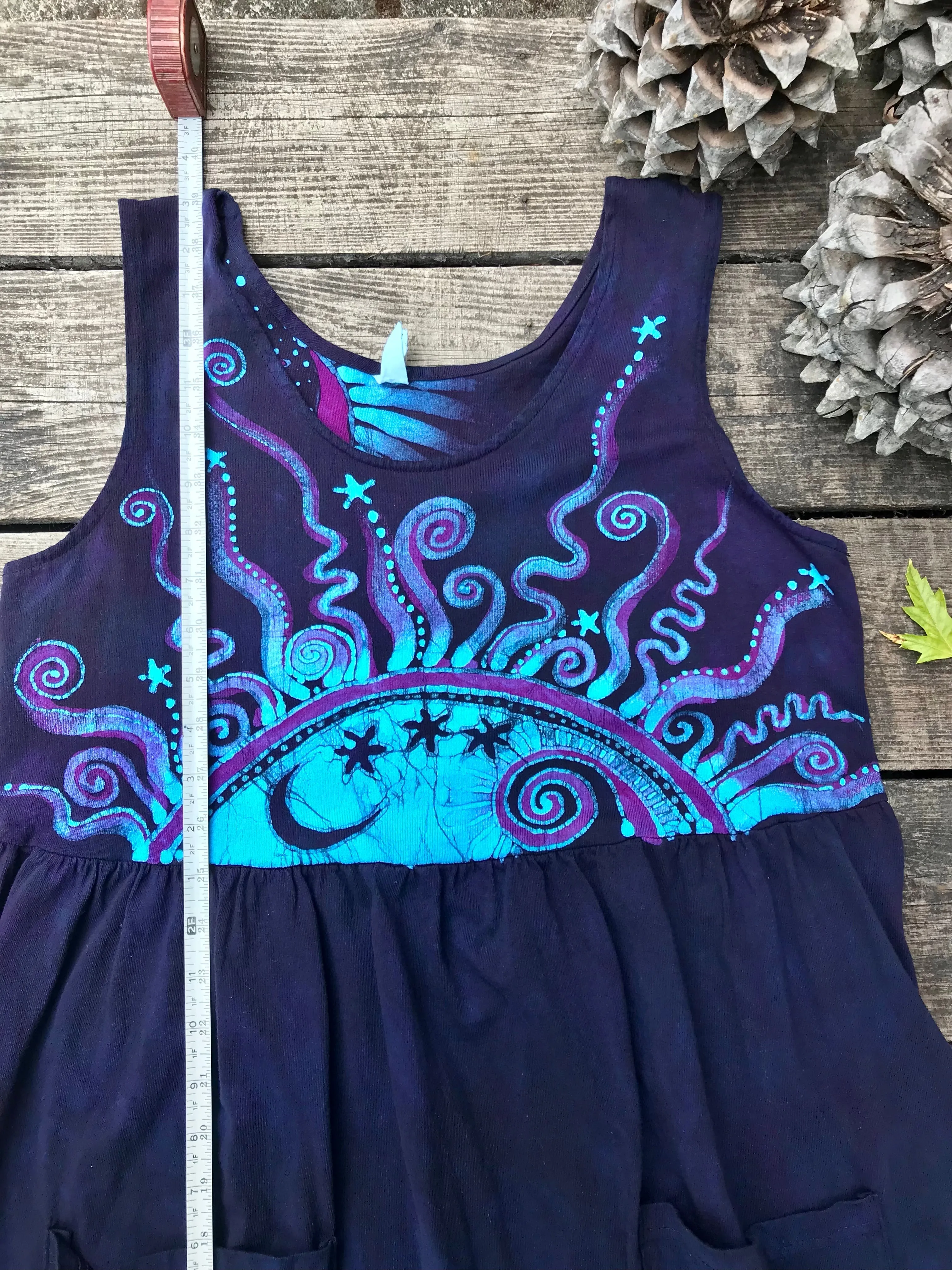 Mystic Moonlight with Turquoise Sunrise - Farmer's Market Pocket Dress - Size XL