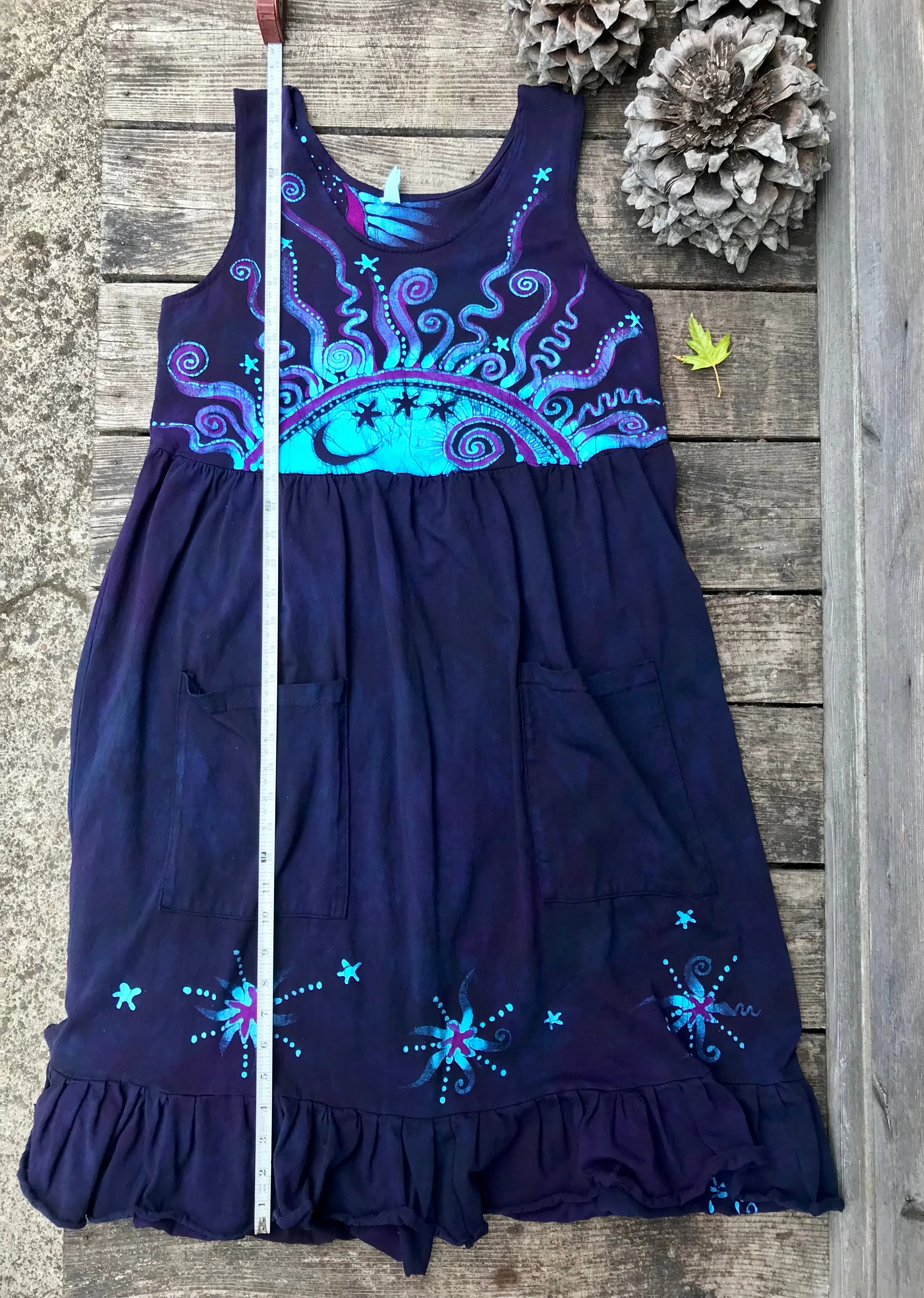 Mystic Moonlight with Turquoise Sunrise - Farmer's Market Pocket Dress - Size XL