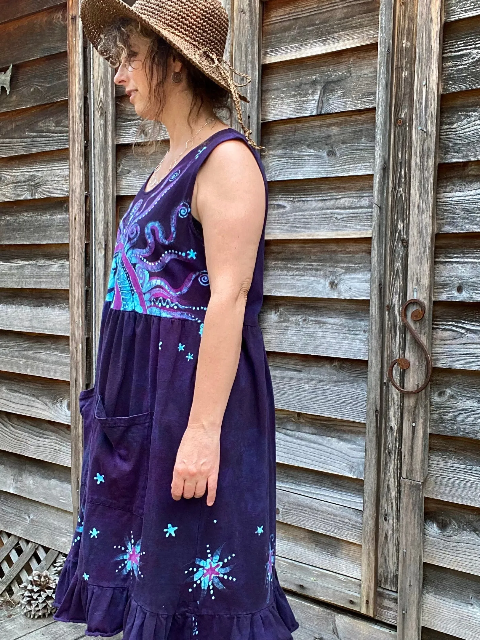 Mystic Moonlight with Turquoise Sunrise - Farmer's Market Pocket Dress - Size XL