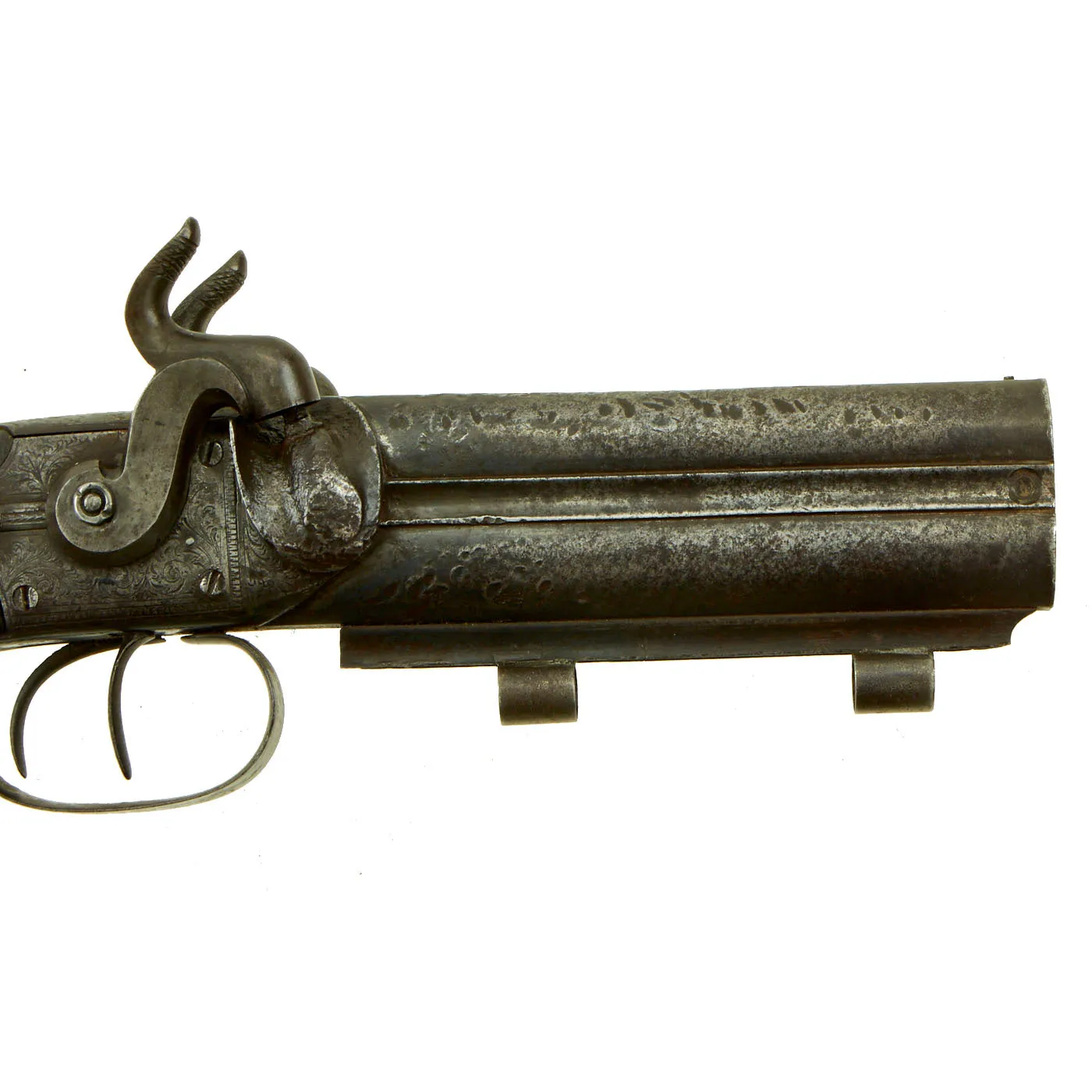 Original British Over and Under Double Barrel Howdah Percussion Pistol by William Griffiths of Manchester - circa 1850