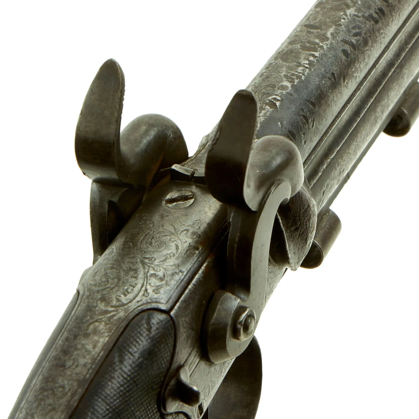 Original British Over and Under Double Barrel Howdah Percussion Pistol by William Griffiths of Manchester - circa 1850