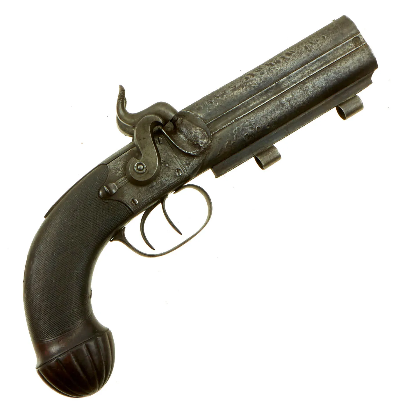 Original British Over and Under Double Barrel Howdah Percussion Pistol by William Griffiths of Manchester - circa 1850