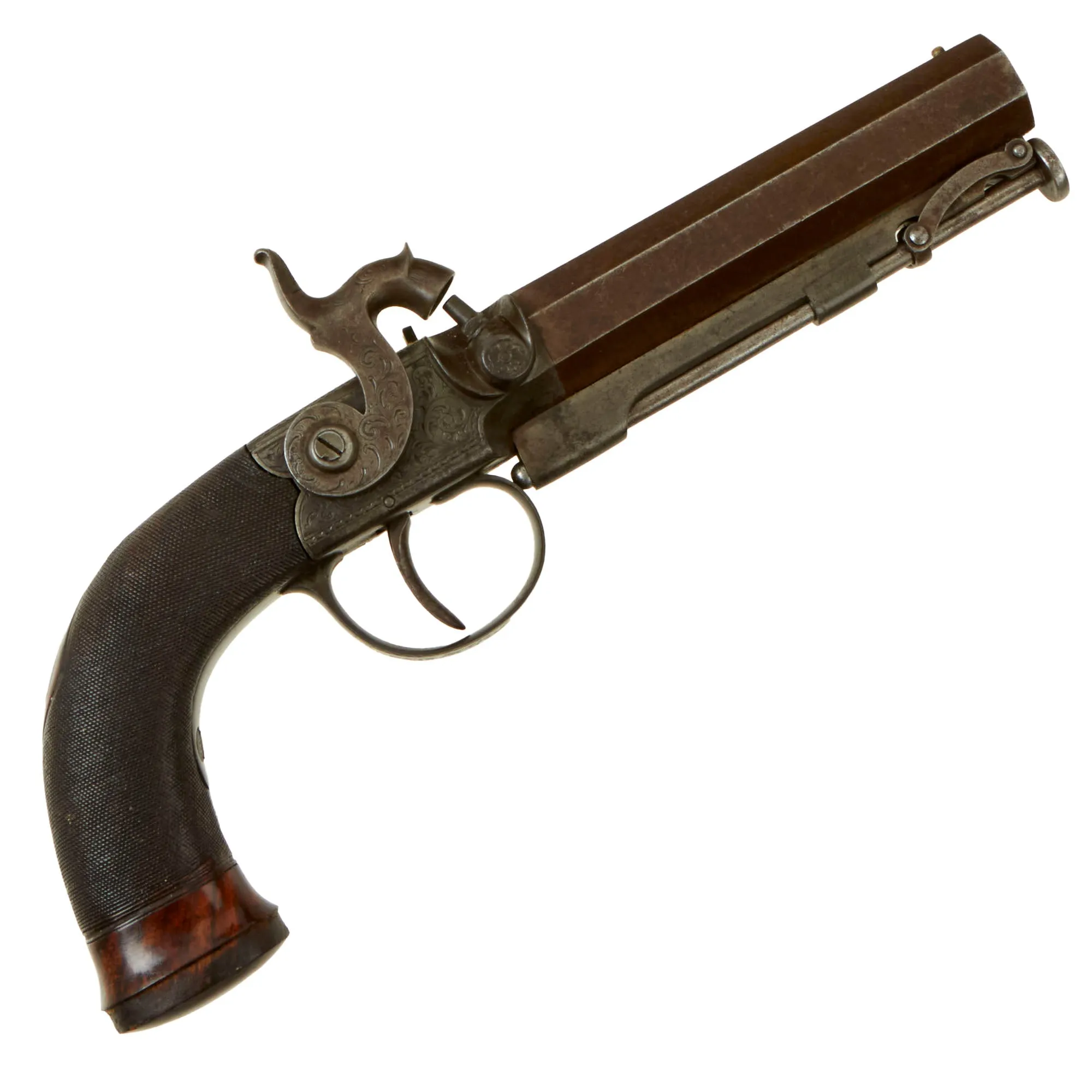 Original Cased British Percussion Overcoat Pistol by William Powell of Birmingham with Spare Rifled Barrel & Accessories - Circa 1840