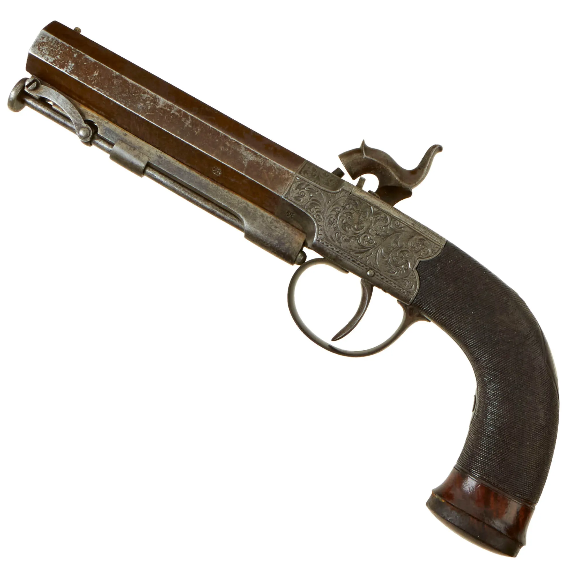 Original Cased British Percussion Overcoat Pistol by William Powell of Birmingham with Spare Rifled Barrel & Accessories - Circa 1840