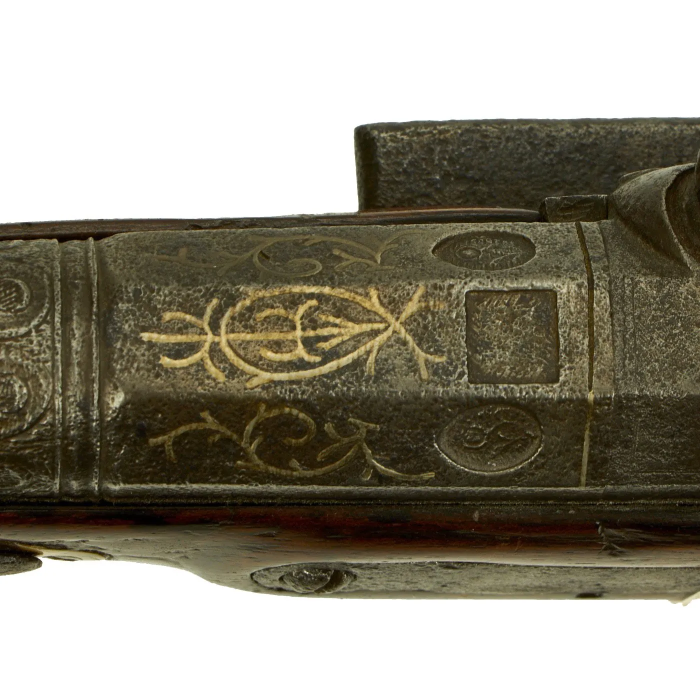 Original Spanish Miquelet Percussion Overcoat Pistol with Silver Inlaid Barrel & Spanish Touchmarks - c. 1830