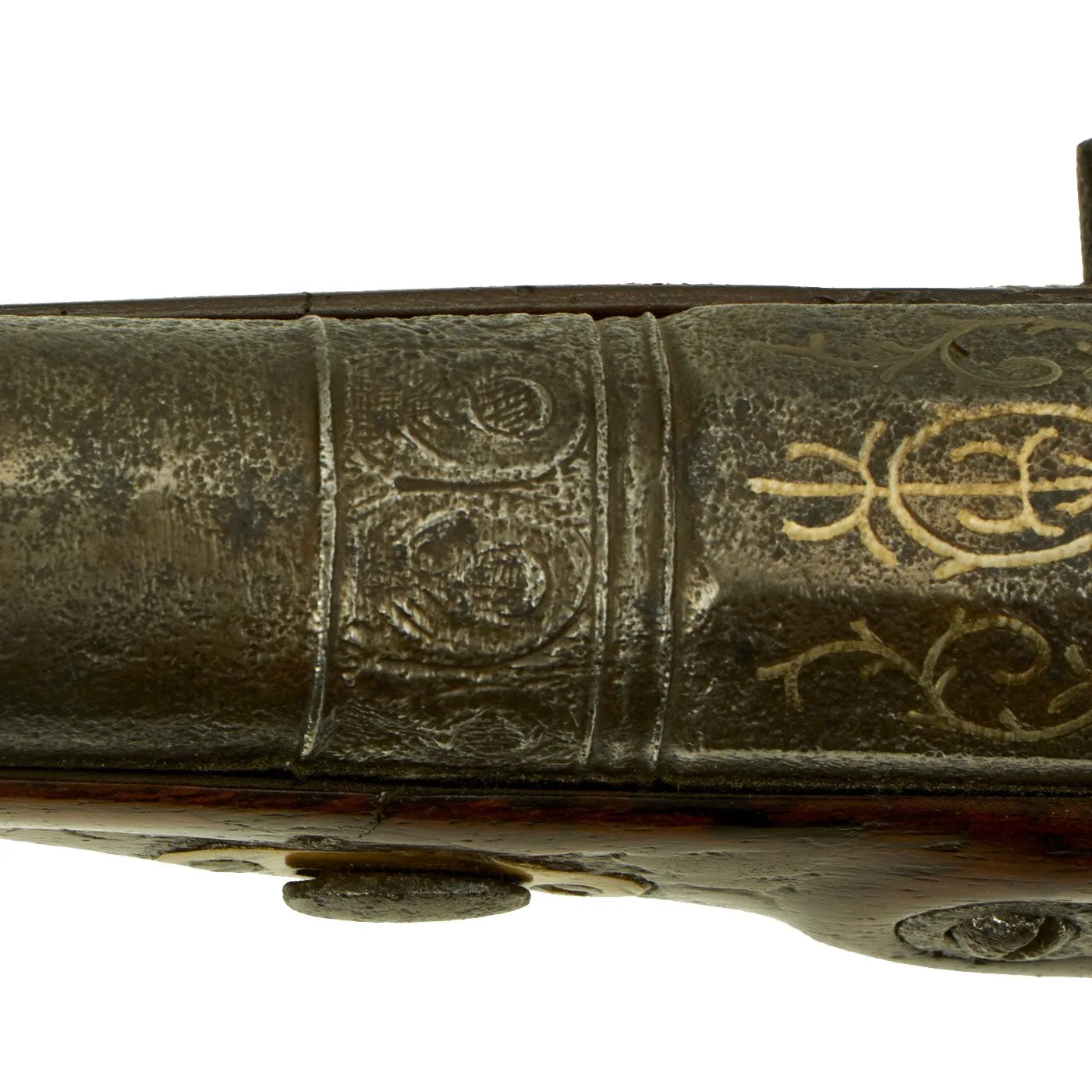 Original Spanish Miquelet Percussion Overcoat Pistol with Silver Inlaid Barrel & Spanish Touchmarks - c. 1830