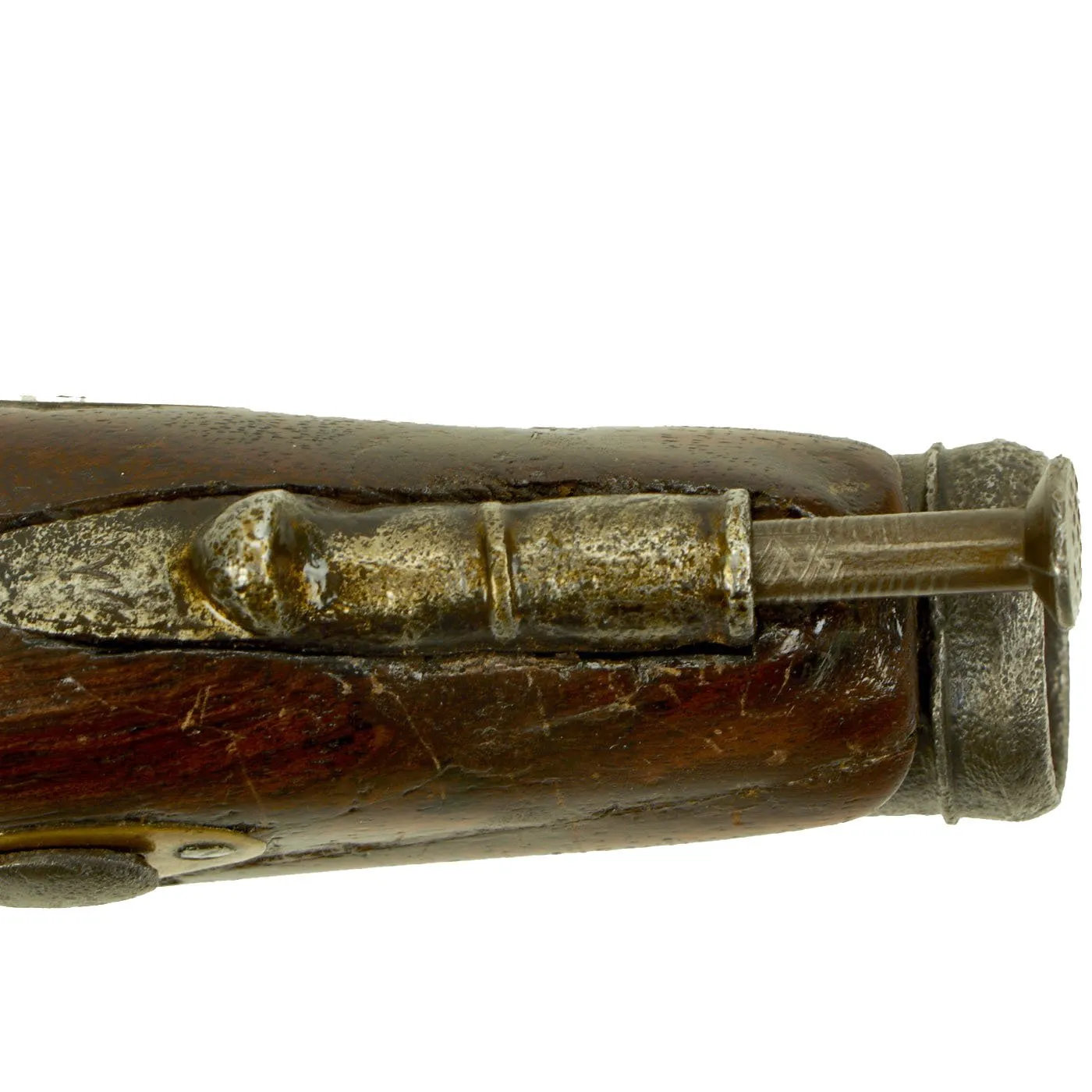 Original Spanish Miquelet Percussion Overcoat Pistol with Silver Inlaid Barrel & Spanish Touchmarks - c. 1830