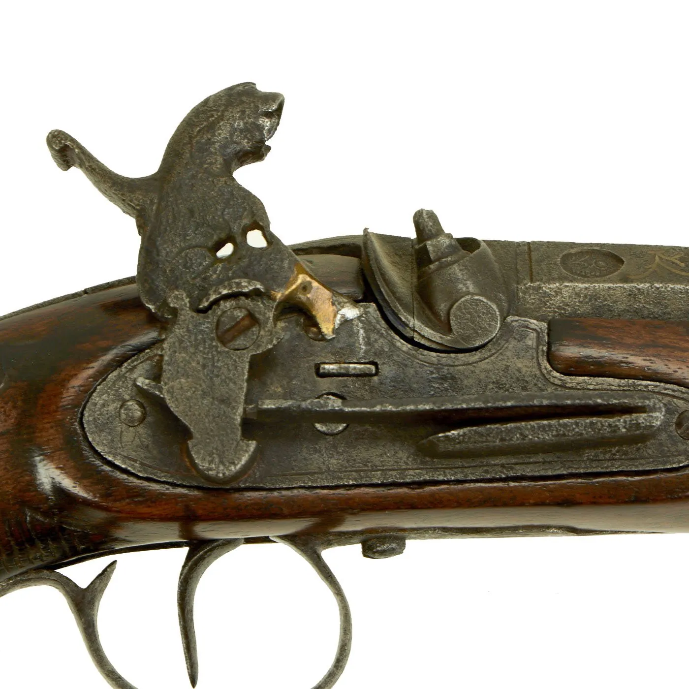 Original Spanish Miquelet Percussion Overcoat Pistol with Silver Inlaid Barrel & Spanish Touchmarks - c. 1830