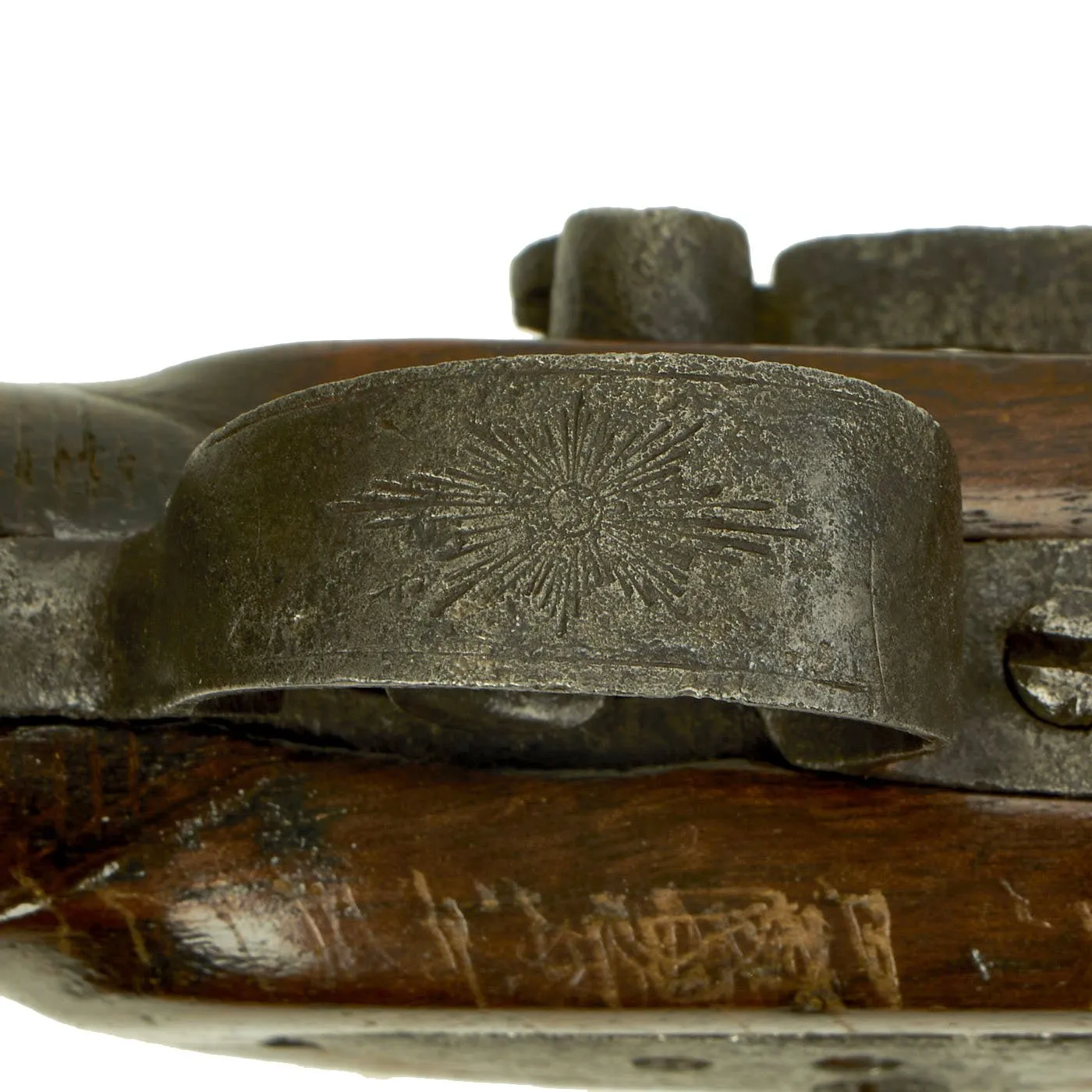 Original Spanish Miquelet Percussion Overcoat Pistol with Silver Inlaid Barrel & Spanish Touchmarks - c. 1830